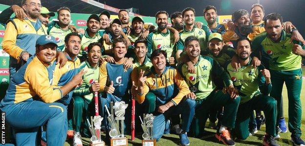 Pakistan with the T20 series trophy