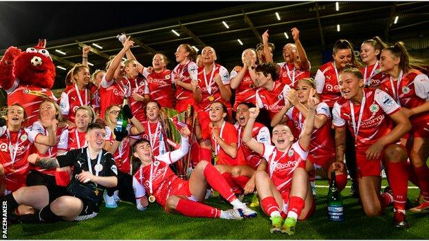 Cliftonville celebrate winning their first Women's Premiership title