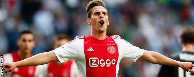 Arkadiusz Milik of Ajax celebrates