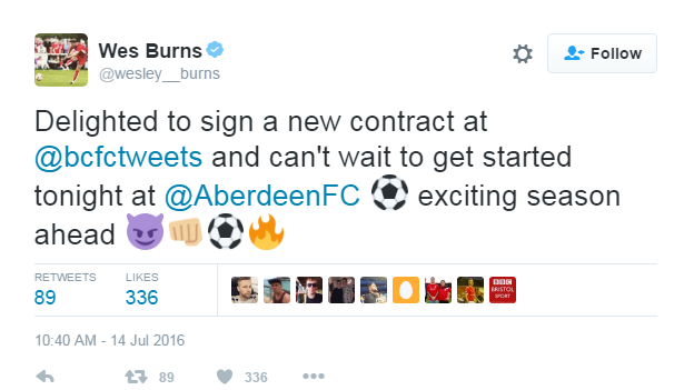 Wes Burns tweet