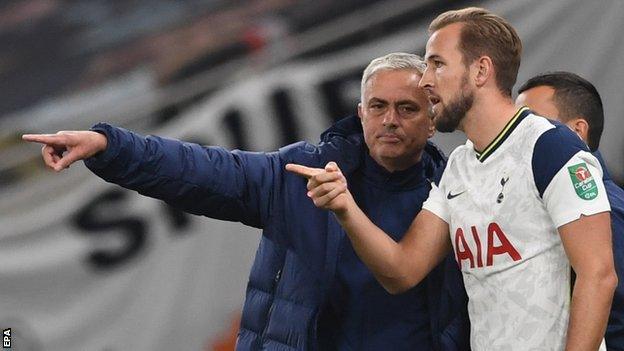 Tottenham boss Jose Mourinho (left) and striker Harry Kane