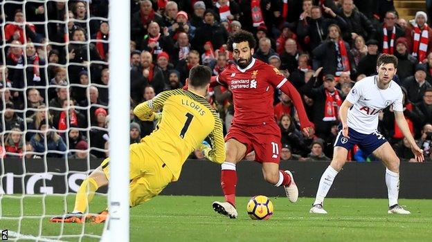 Mohamed Salah ran through the Tottenham defence to put Liverpool 2-1 ahead in the 91st minute