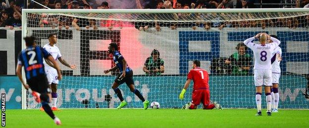 Atalanta's Ademola Lookman celebrates scoring against Fiorentina