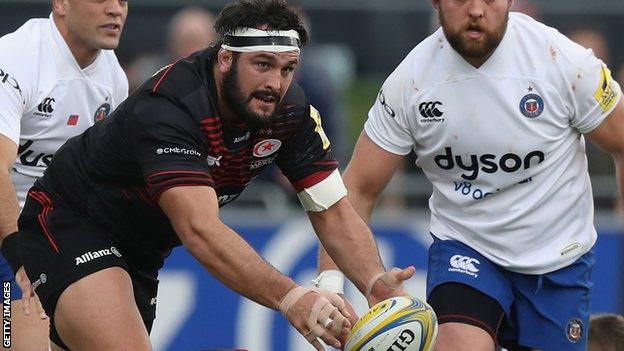 Juan Figallo in action for Saracens against Bath