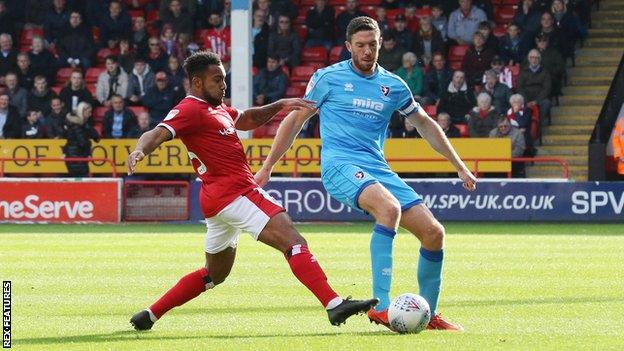 Ben Tozer (right) in action for Cheltenham Town