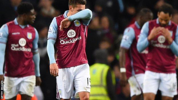 Aston Villa's players leave the pitch after defeat