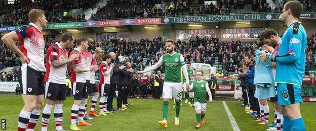 Hibernian and Raith Rovers players