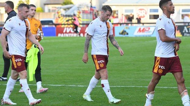 Motherwell's Connor Shields, Callum Slattery and Jake Carroll troop off in disappointment