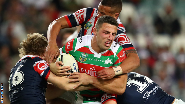 Sam Burgess playing against Sydney Roosters in 2017