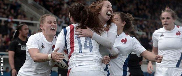 Wing Cyrielle Banet (14) scored two tries in France's win over the Black Ferns