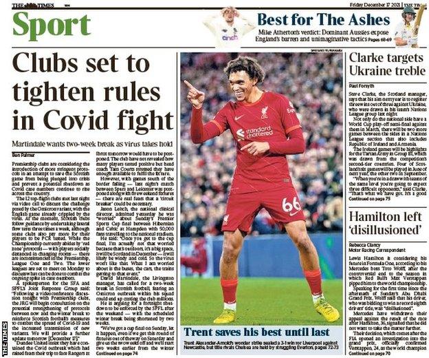 The back page of the Scottish edition of The Times on 171221