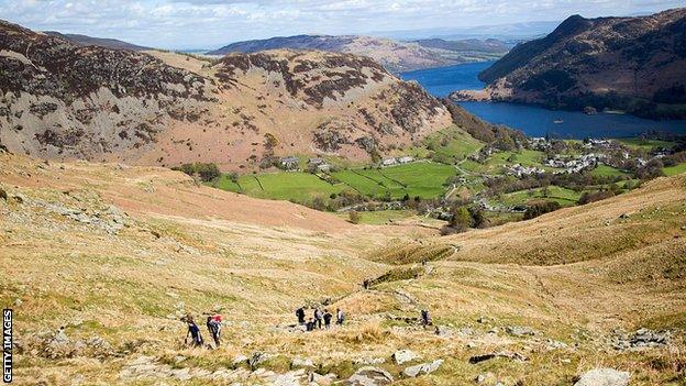 Walkers near Ullswater Lake, Lake District