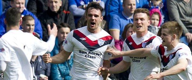 Peterhead's Scott Ross and Rory McAllister celebrate against Rangers