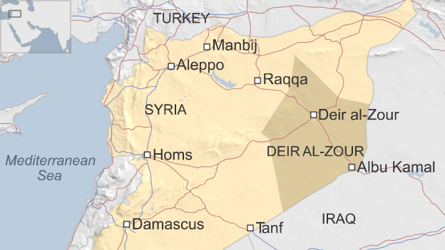 Map of Syria showing location of Albu Kamal and Tanf