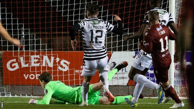 Arbroath's Bobby Linn scores at Ochilview Park