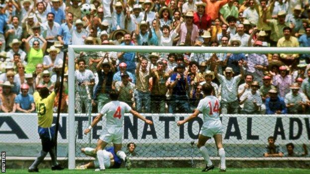 Pele (left) said he thought he scored in the match with England only for Banks to deny him.