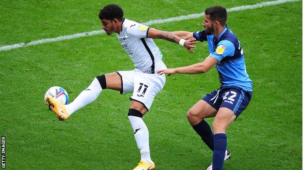 Morgan Gibbs-White was involved in both Swansea goals in their 2-0 win at Wycombe