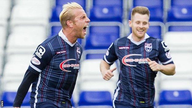 Andrew Davies roars after scoring Ross County's second