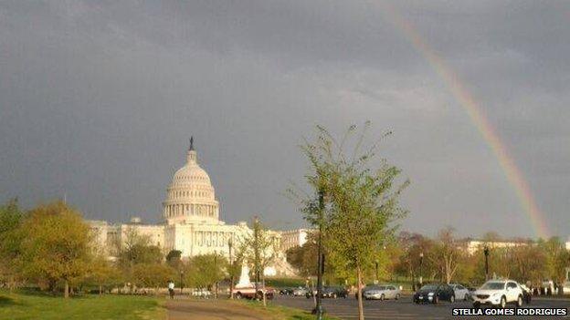 Rainbow over the Capitol Building in Washington DC, US
