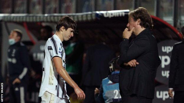 Juventus' Federico Chiesa is sent off