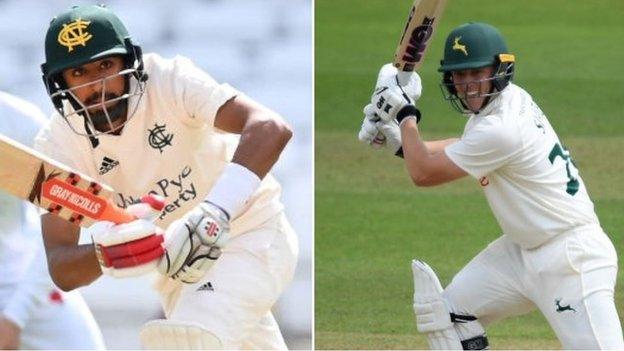 Haseeb Hameed (87) and Ben Slater (86) put on 200 for the first wicket for Notts at Leicester