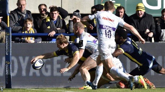 Nick Abedanon goes in at the corner for Clermont