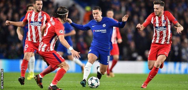 Eden Hazard takes on Atletico Madrid