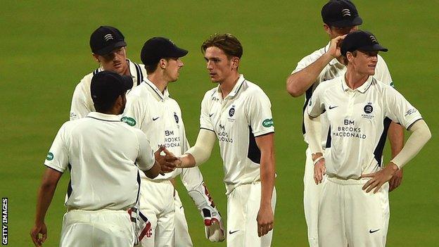 Middlesex celebrate a wicket