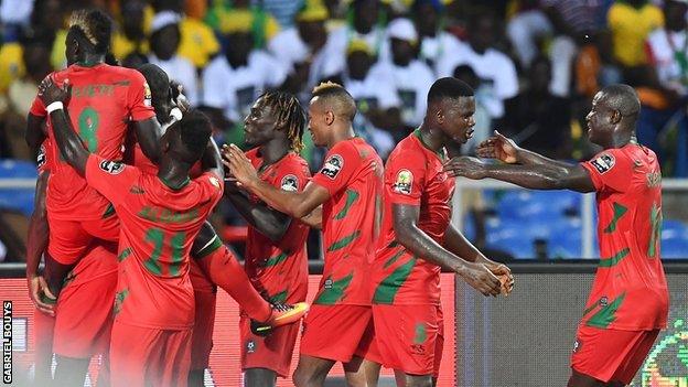 Guinea-Bissau players celebrate after their equaliser