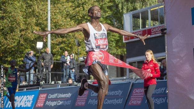 Leonard Langat took more than a minute off the Cardiff Half Marathon record time