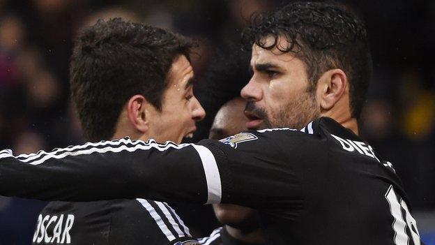 Oscar and Diego Costa embrace after a goal