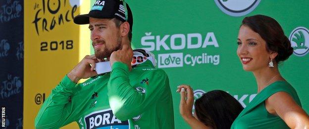 Peter Sagan celebrates his second tour win of Tour de France 2018