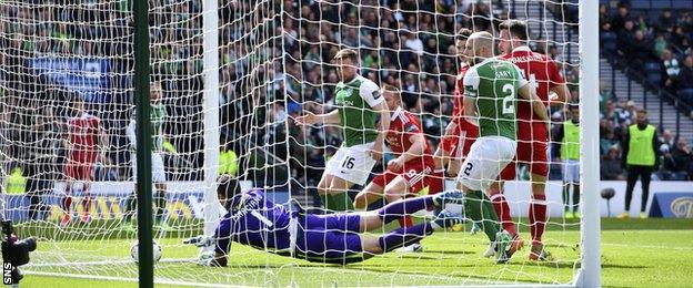 Ryan Christie's free-kick crept in after the Hibs wall broke apart