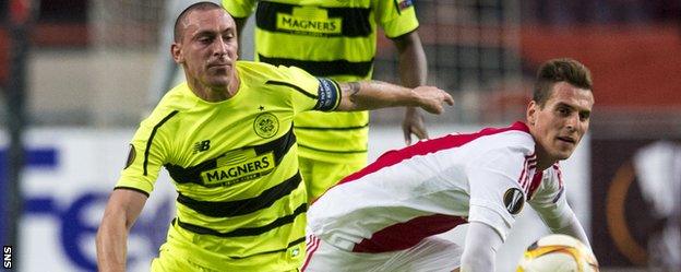 Arkidiusz Milik (right) in action for Ajax against Celtic