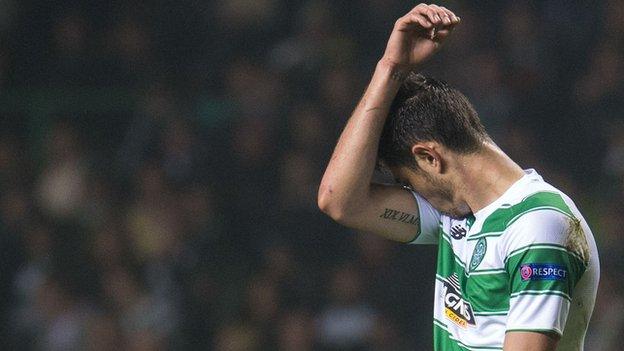 Celtic's Nir Bitton shows his disappointment