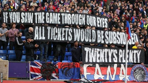 Crystal Palace display their Twenty's Plenty banner at Selhurst Park against West Brom