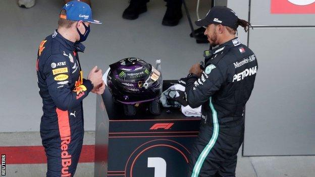 Max Verstappen and Lewis Hamilton