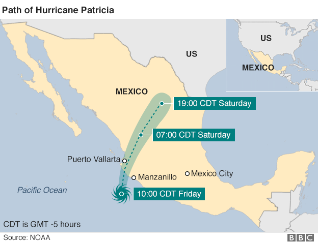 Map of Hurricane Patricia's path