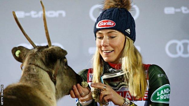 Mikaela Shiffrin and a reindeer