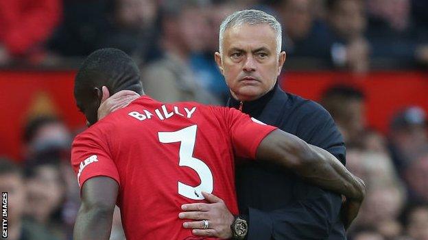 Eric Bailly of Manchester United is substituted early in the game against Newcastle