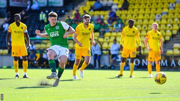 Kevin Nisbet scores his third from the penalty spot