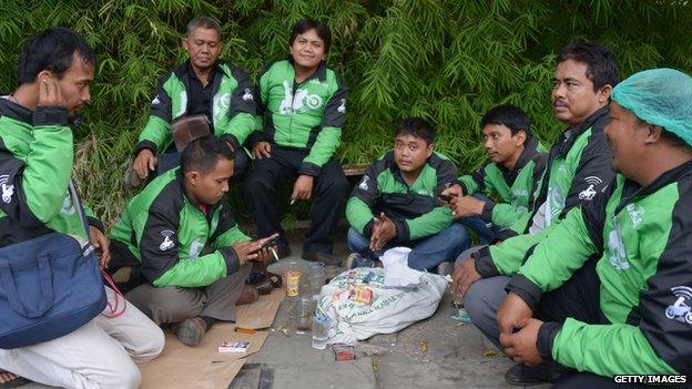 Go-Jek riders taking a break