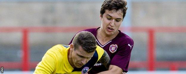 Dario Zanatta (right) in action for Hearts against Stirling Albion