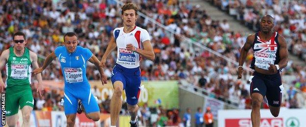 Jason Smyth raced against a field which included Christophe Lemaitre and Mark Lewis-Francis at the 2010 European Championships in Barcelona