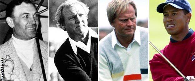 Ben Hogan, Arnold Palmer, Jack Nicklaus and Tiger Woods