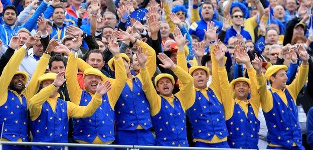 Team Europe golf fans at the 2014 Ryder Cup at Gleneagles in Scotland