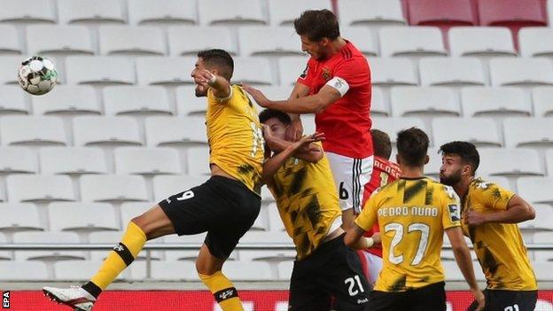 Ruben Dias scores during Benfica's win over Moreirense on 26 September