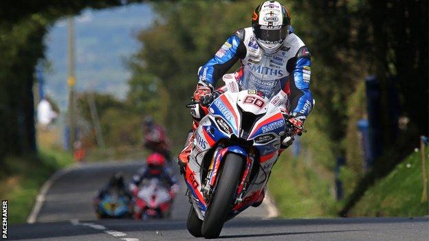 Peter Hickman on his way to setting the fastest Superbikes time in Dundrod practice