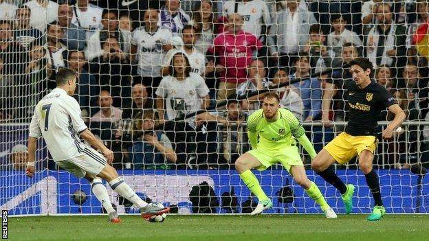 Cristiano Ronaldo scores for Real Madrid against Atletico Madrid