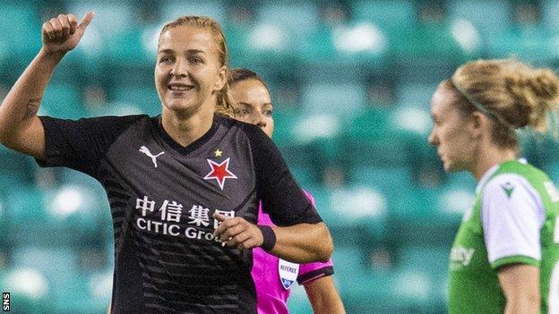 Slavia Prague's Tereza Kozarova celebrates